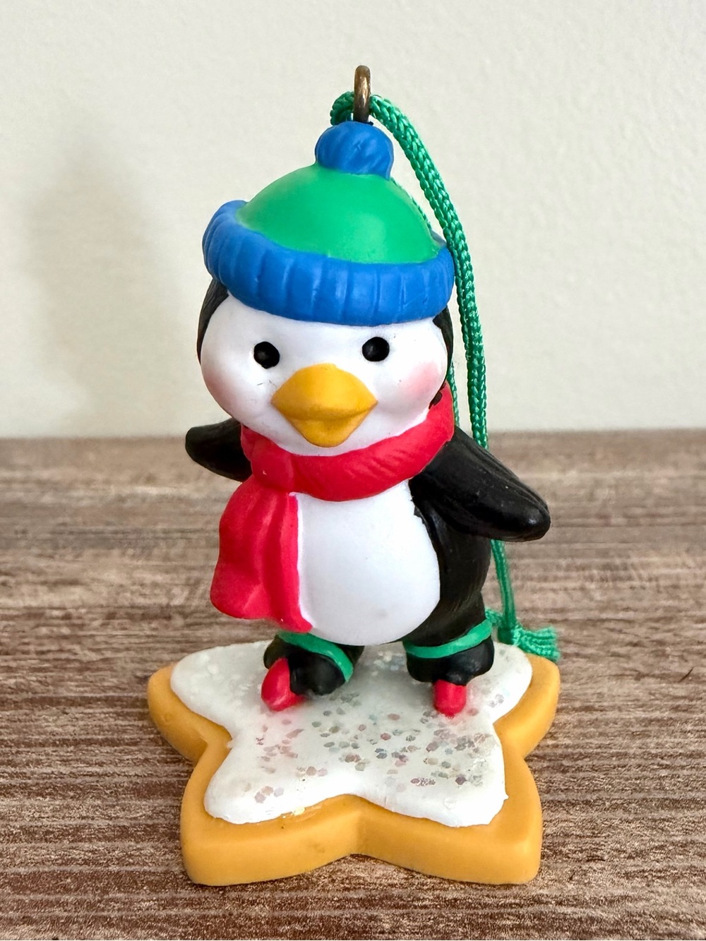 Vintage Avon Christmas Ornament Frosty Treats Skating Penguin on Cookie 2.5”